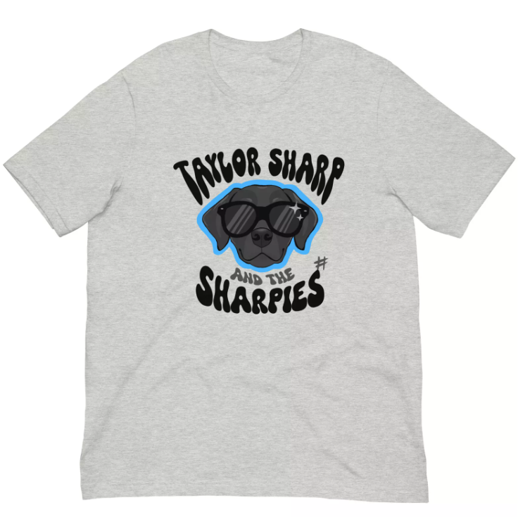 Shirt with black text