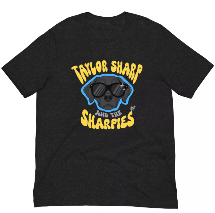 Shirt with yellow text